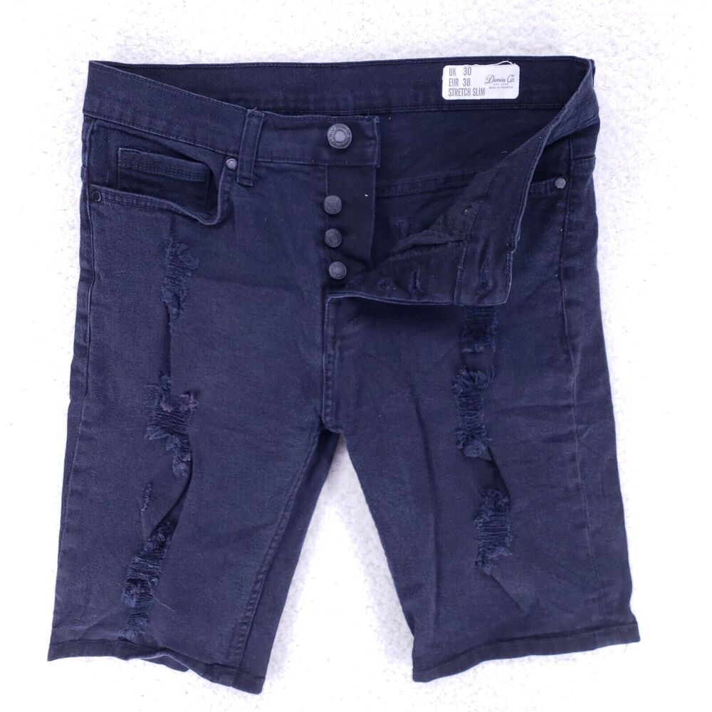 Denim Co Jean Shorts Denim Cotton Mens SZ 38 Black Straight VTG Baggy 90s Y2K